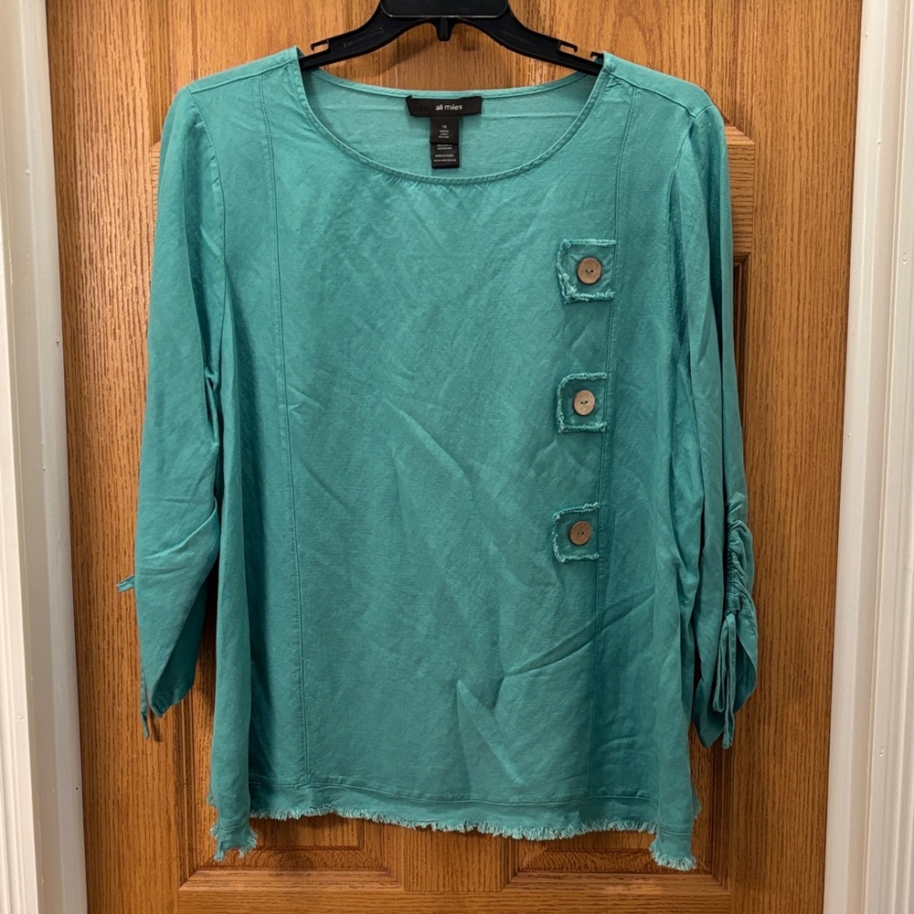 Ali Miles - Linen Blend Tunic with Fringe Trim